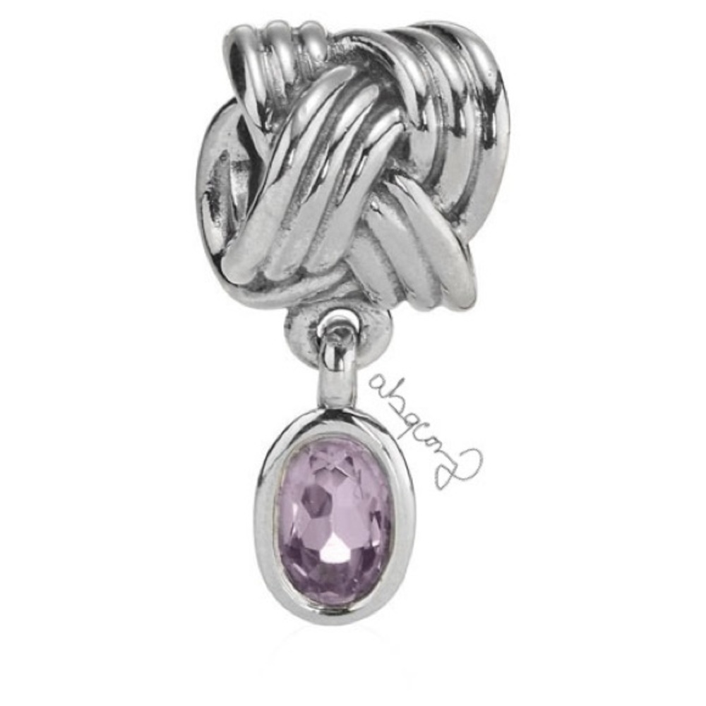 EUC Pandora 790476PAM Sterling Silver Tied Together Dangle Charm w/ Amethyst